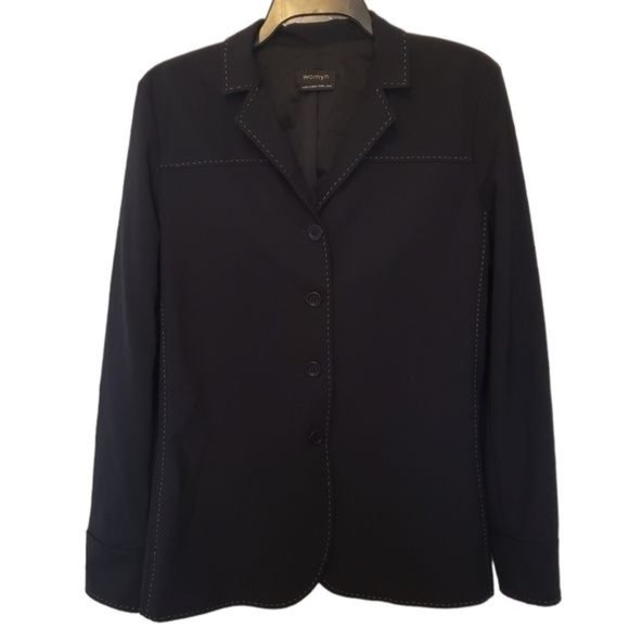Womyn Navy Blue Blazer with Contrast Stitch Size Medium - Picture 1 of 6